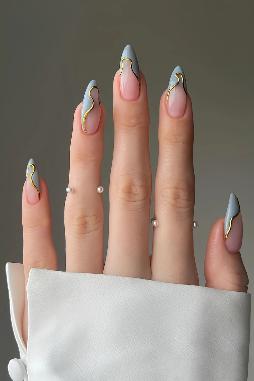 Slate gray abstract French nails