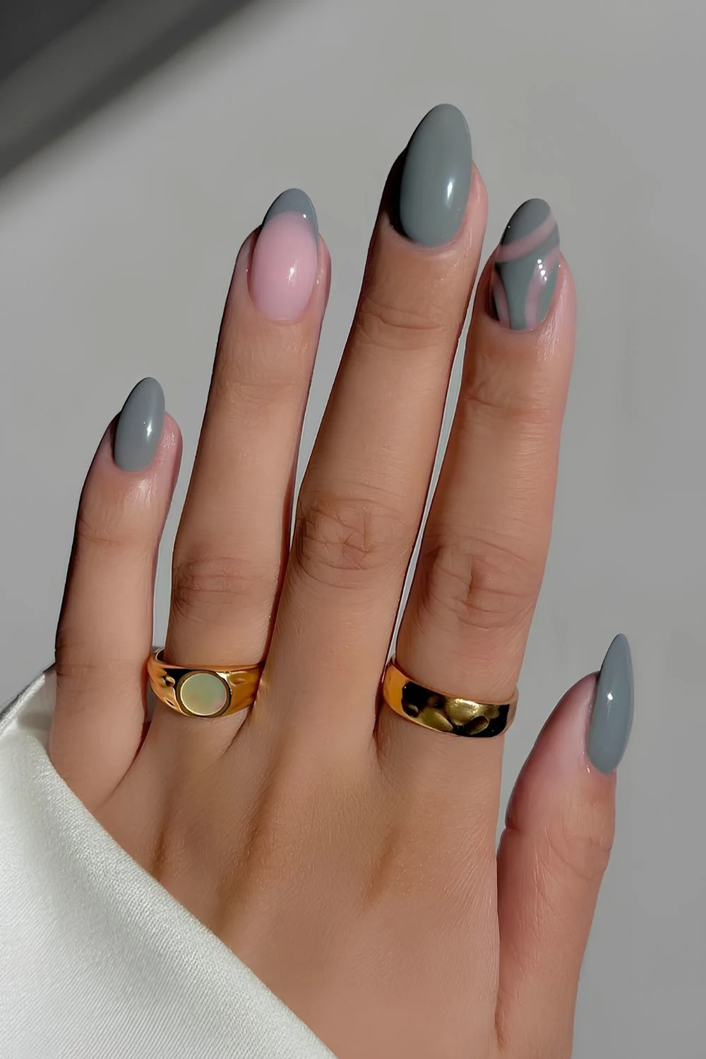 Smoke gray nails with negative space accents