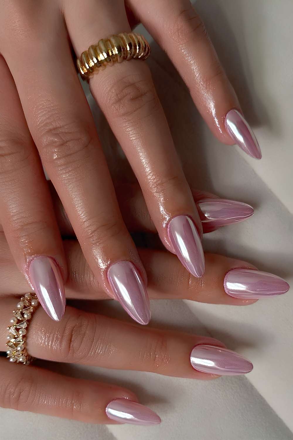 Soft purple chrome nails