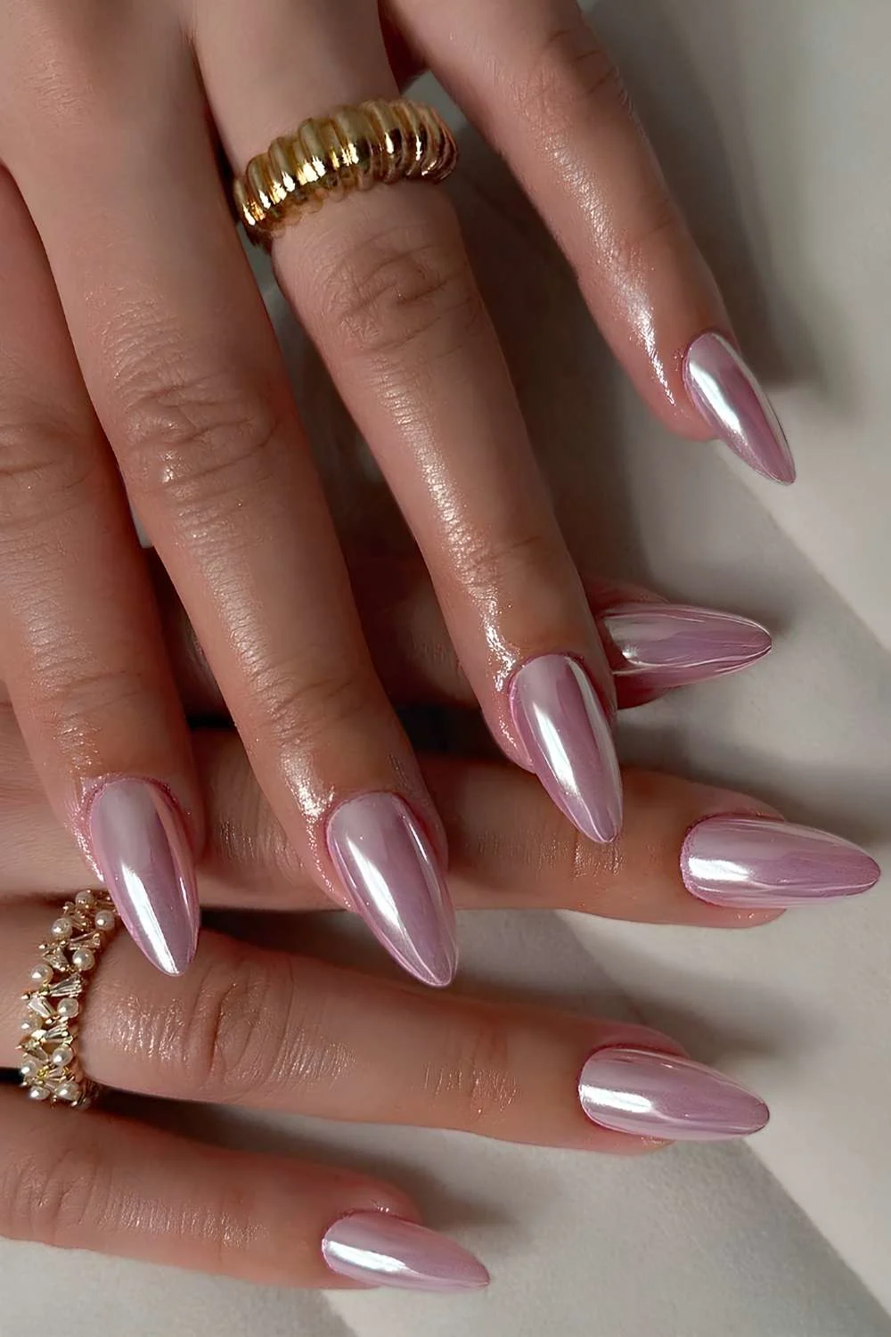 Soft purple chrome nails