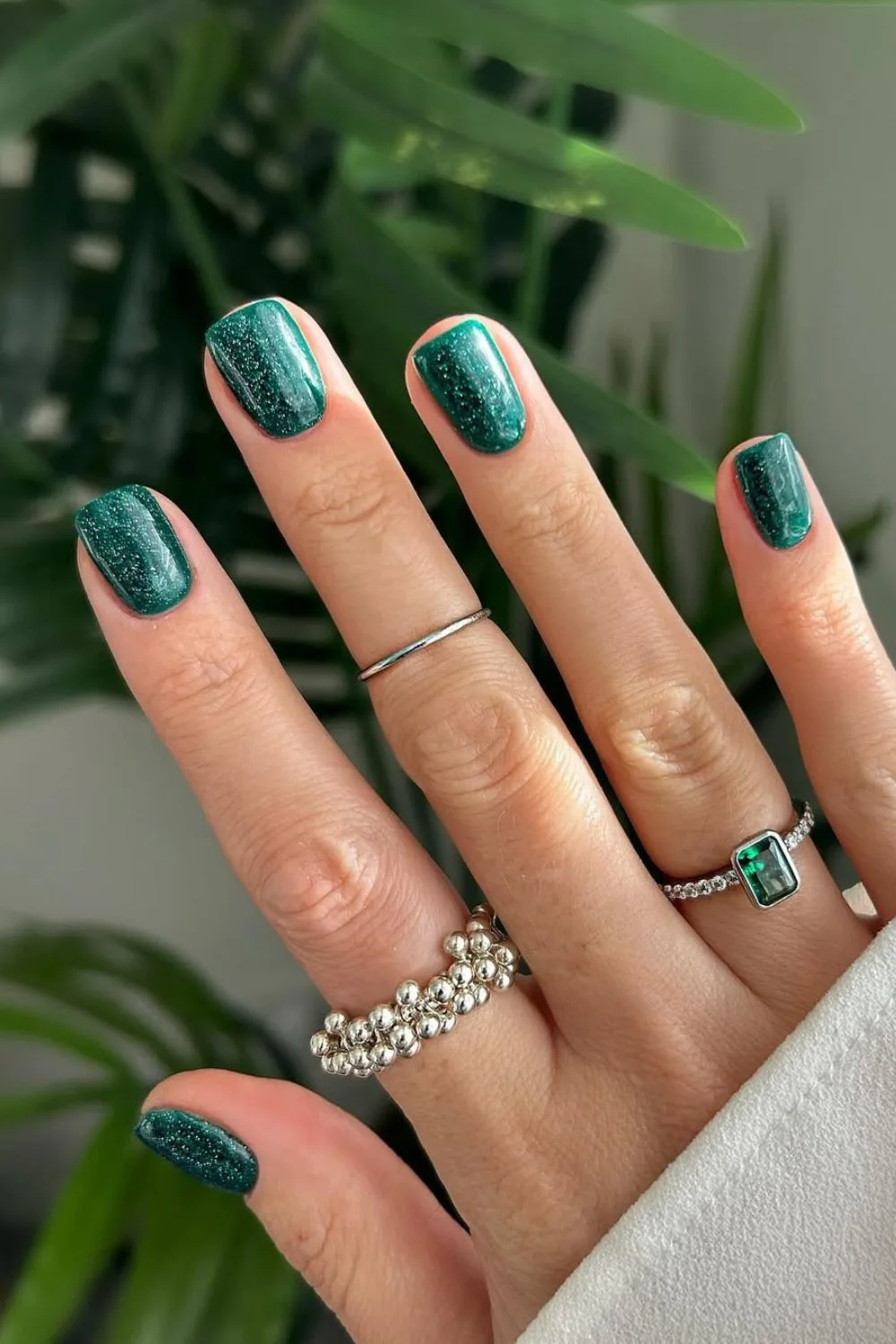 Solid green glitter nails