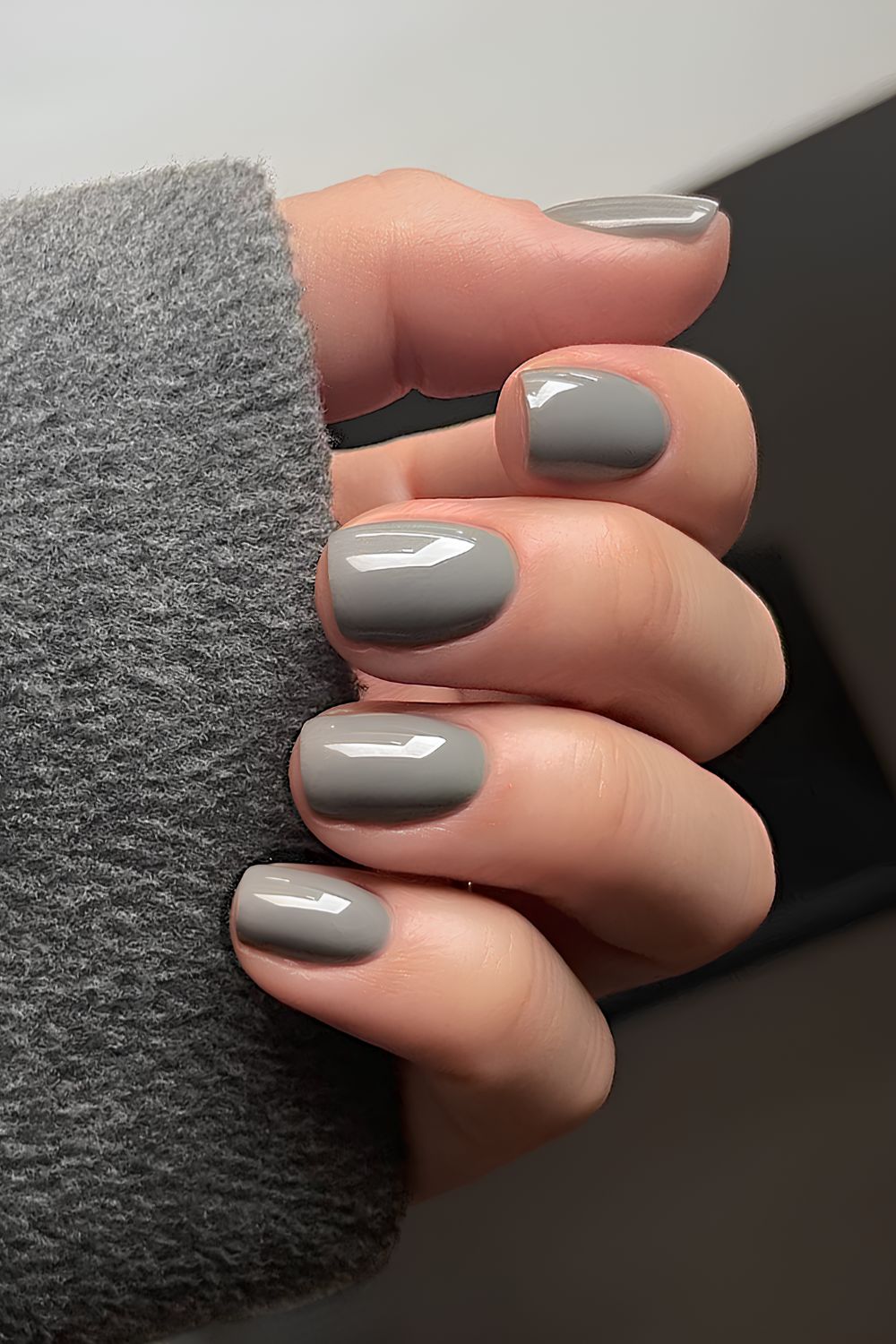 Solid stone gray manicure