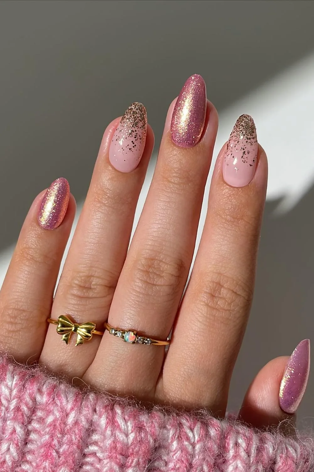 Sparkly pink and gold nails