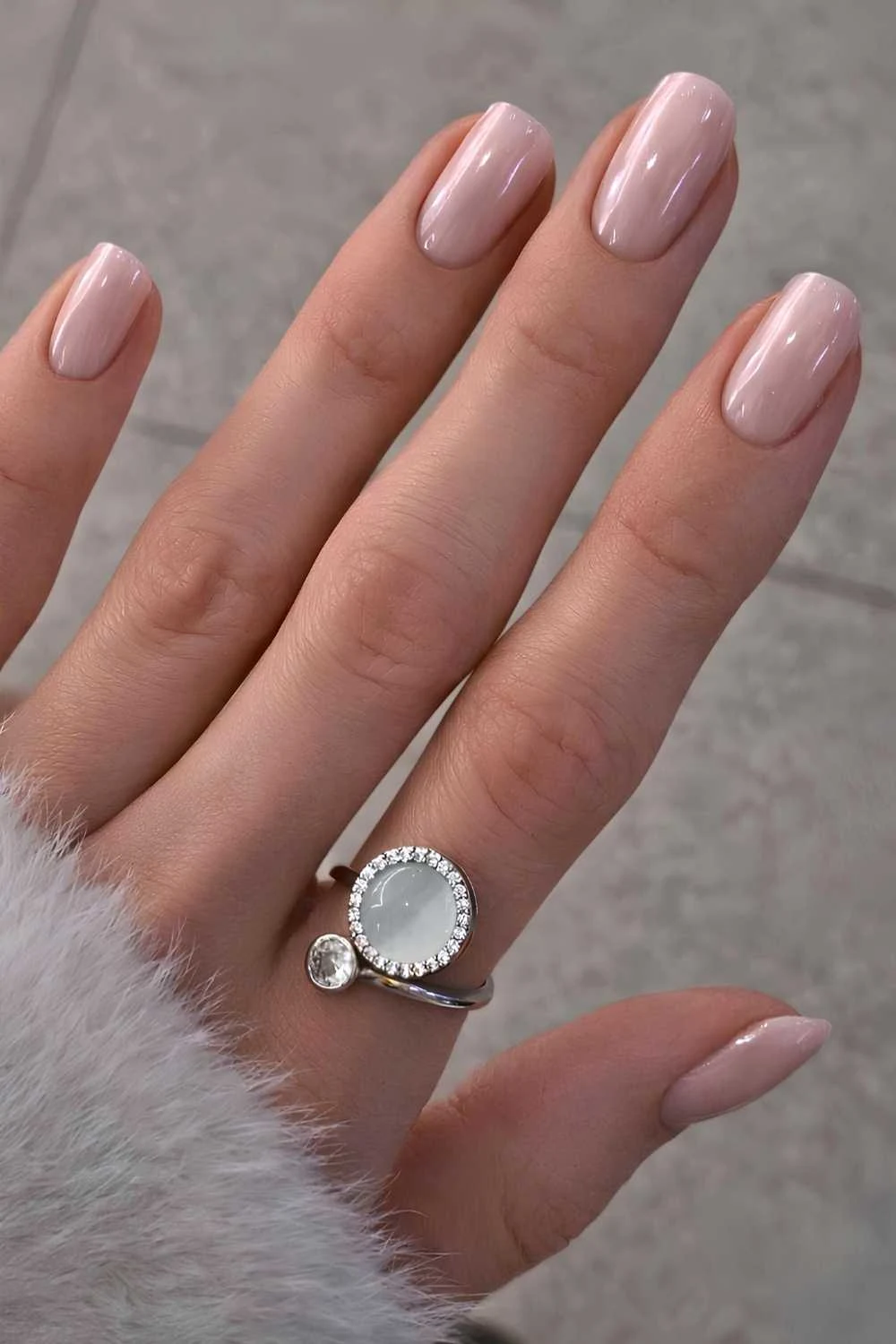 Squoval neutral chrome nails