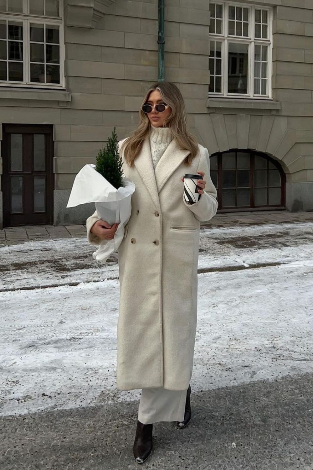 White Coat & Knit Layers