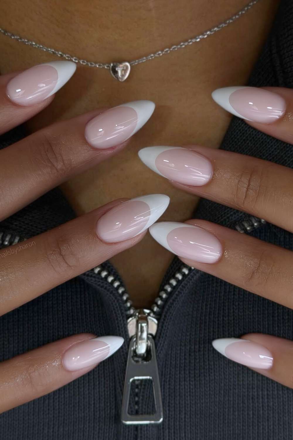 White French manicure on milky base