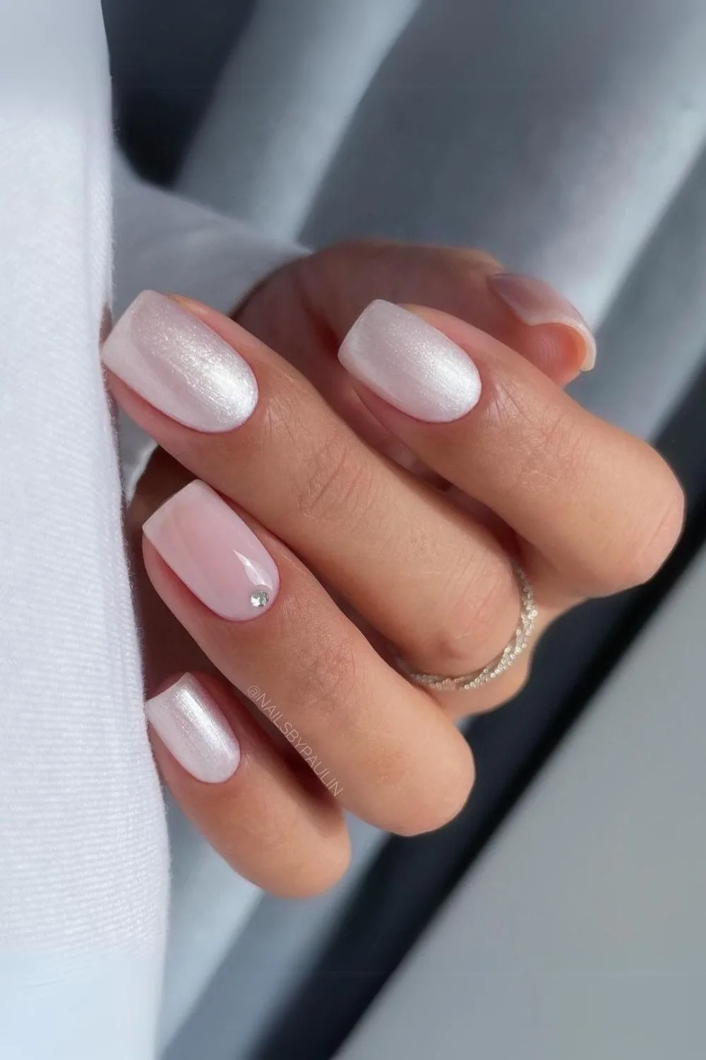 White manicure with pearly finish