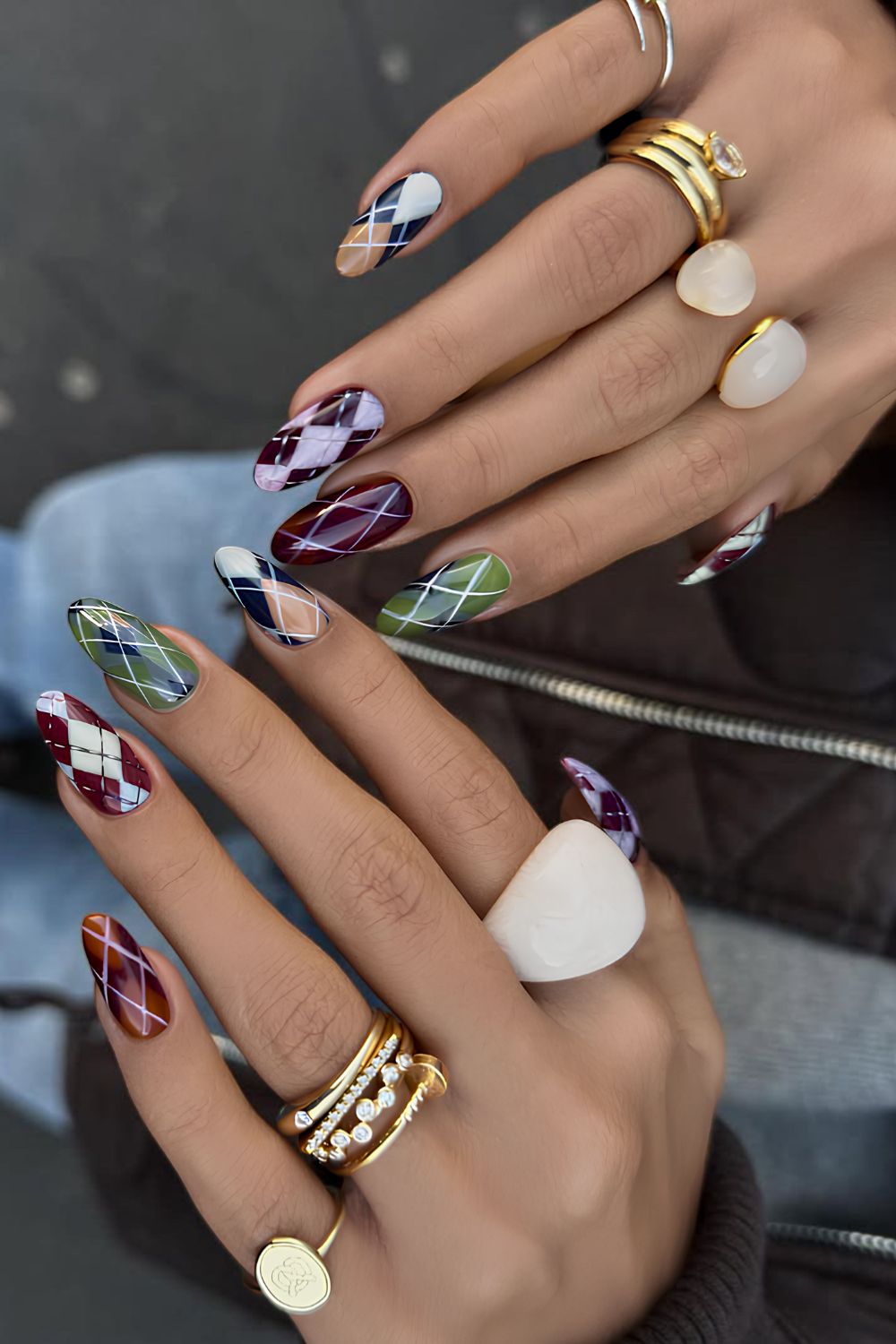 Winter plaid nails in muted colors