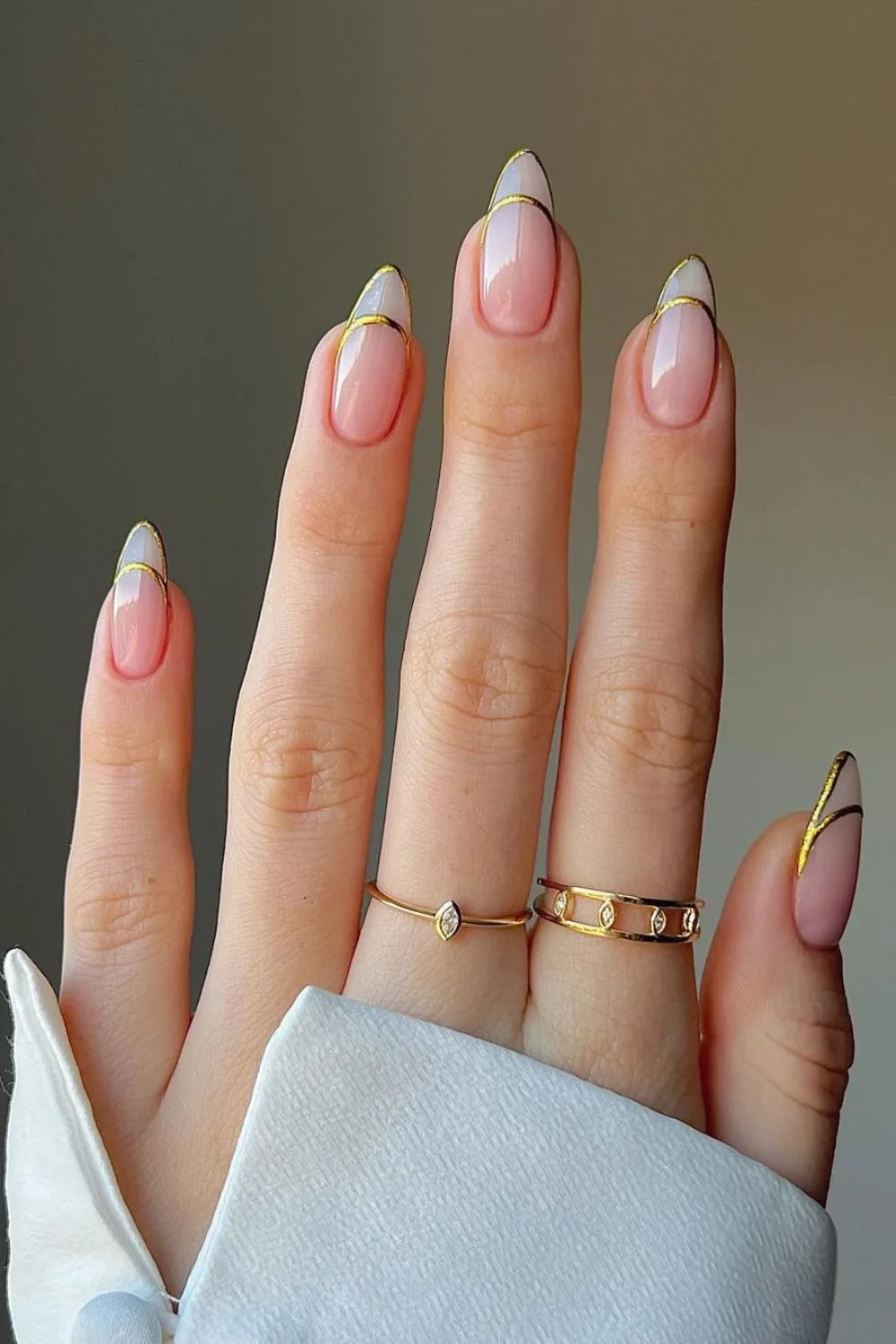 neutral with gold double french tip nails