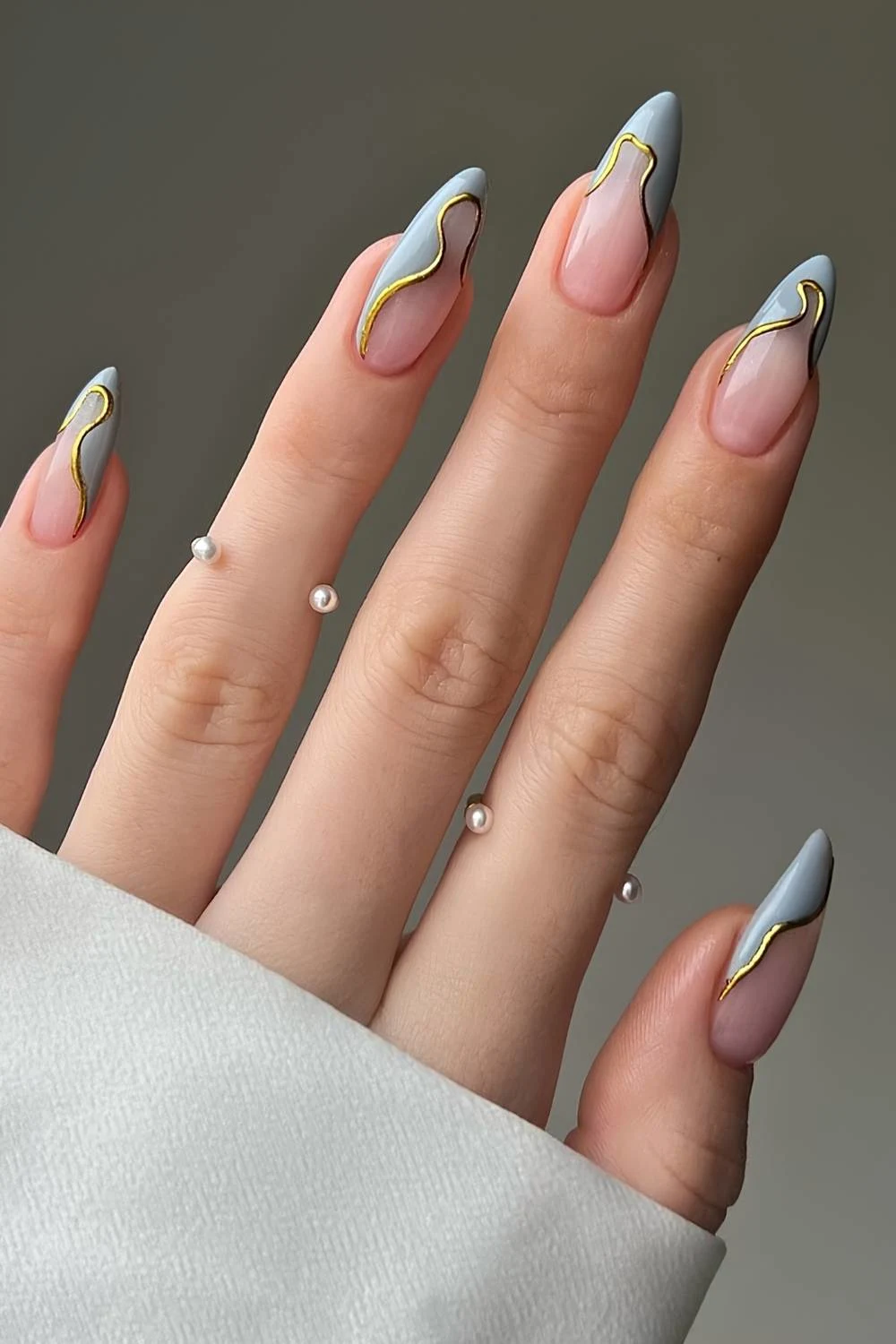 Abstract gray French mani with gold accents