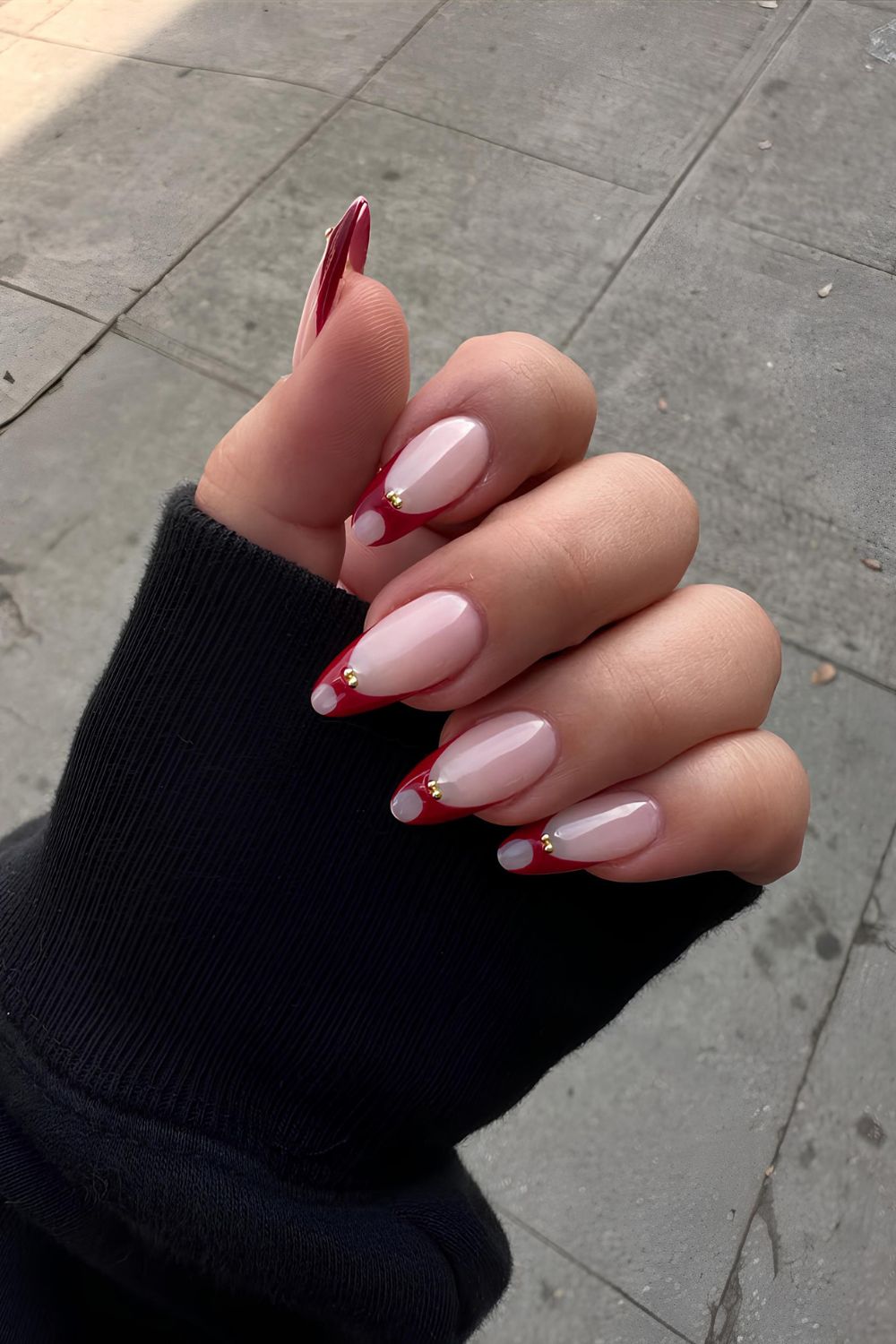 Abstract red French tip nails