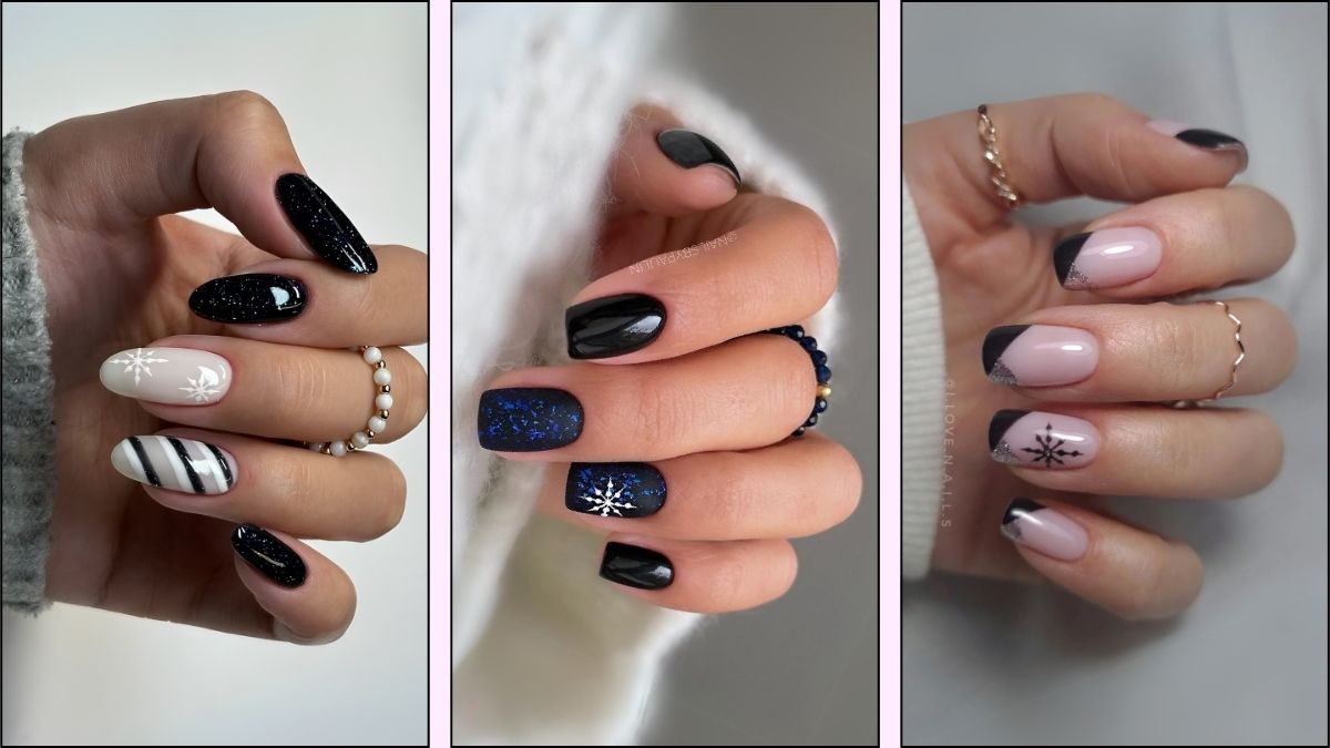 A coolage of black nail designs for Christmas