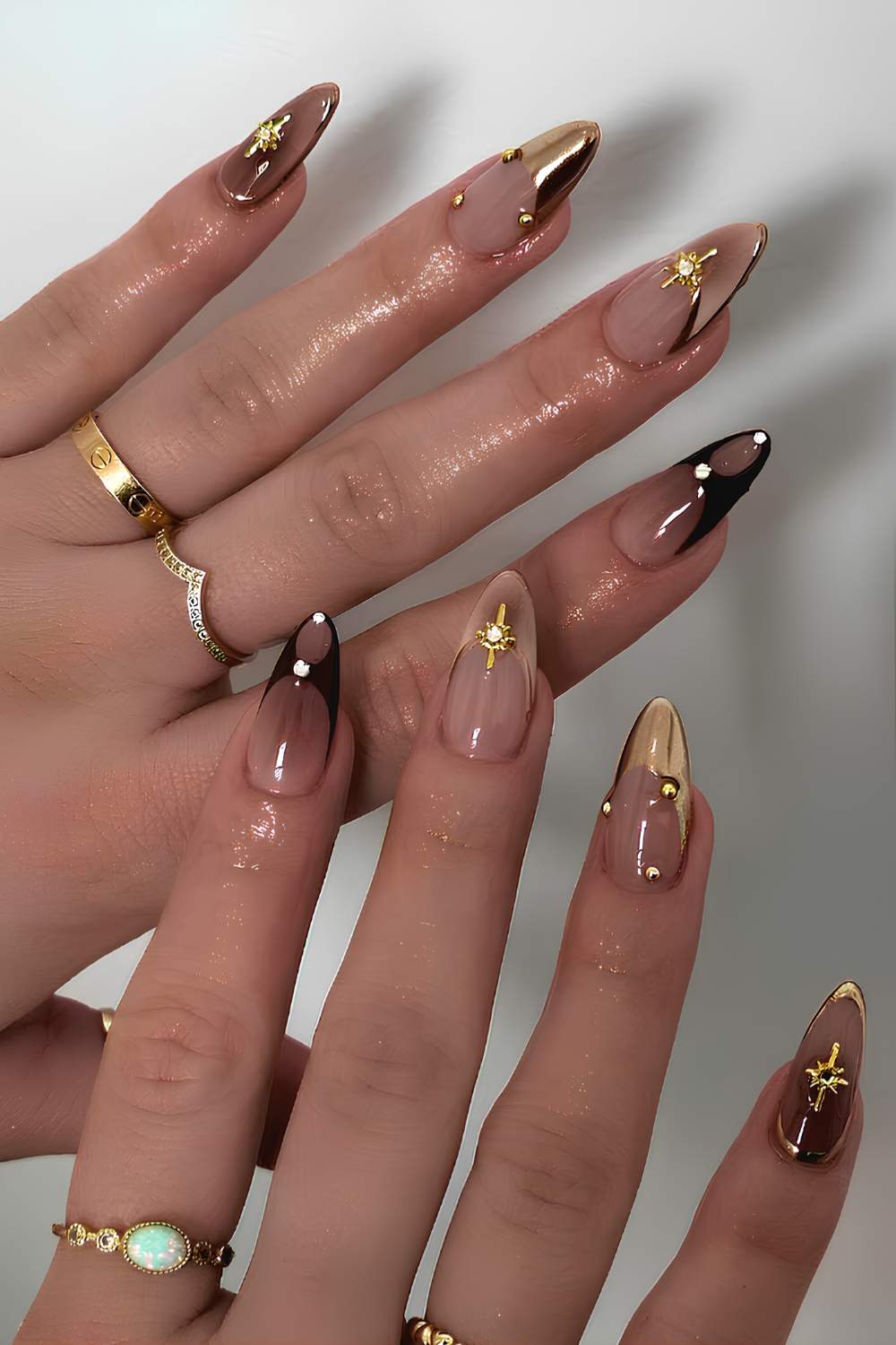 Black and gold mix and match French mani
