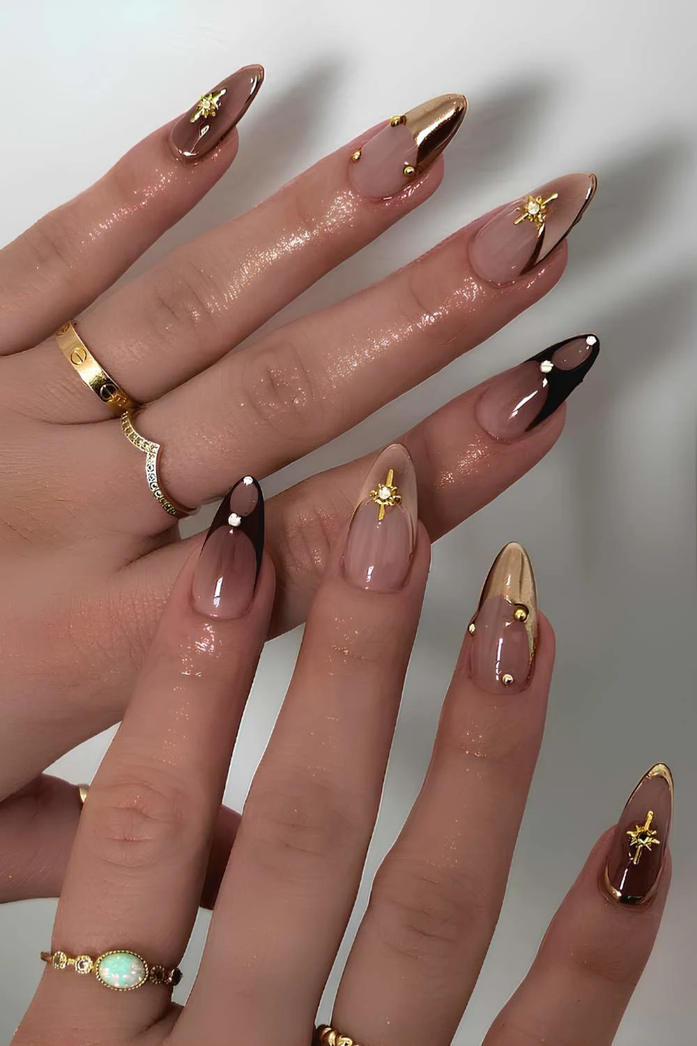 Black and gold mix and match French mani