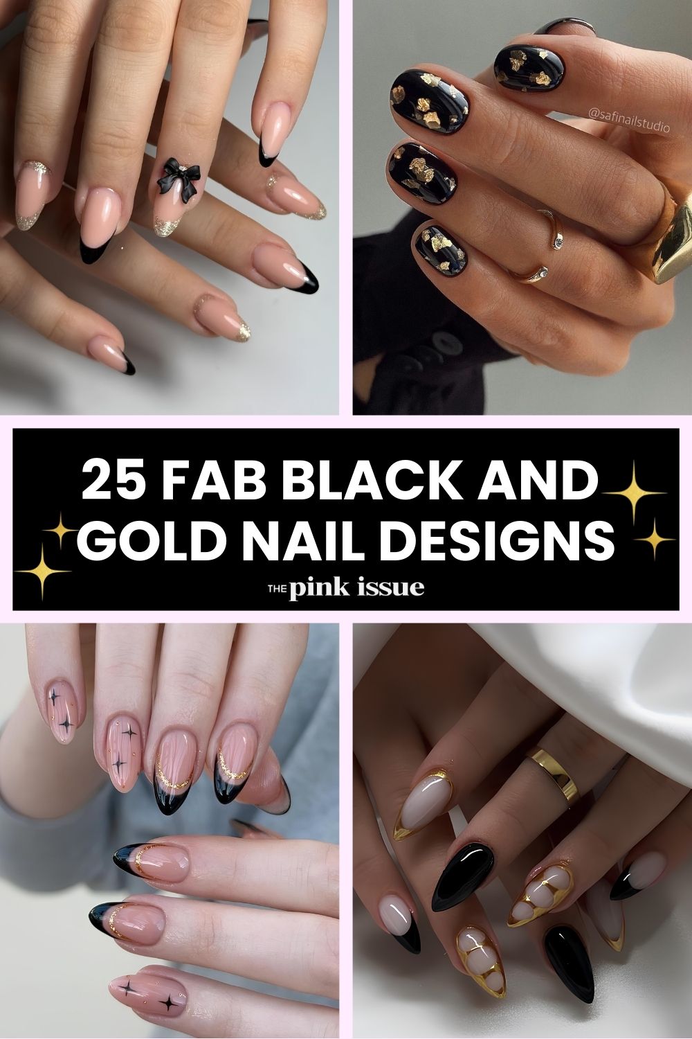 Black and gold nail ideas Pinterest