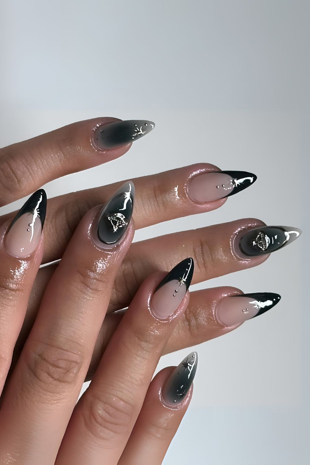 Black and silver mix and match nails