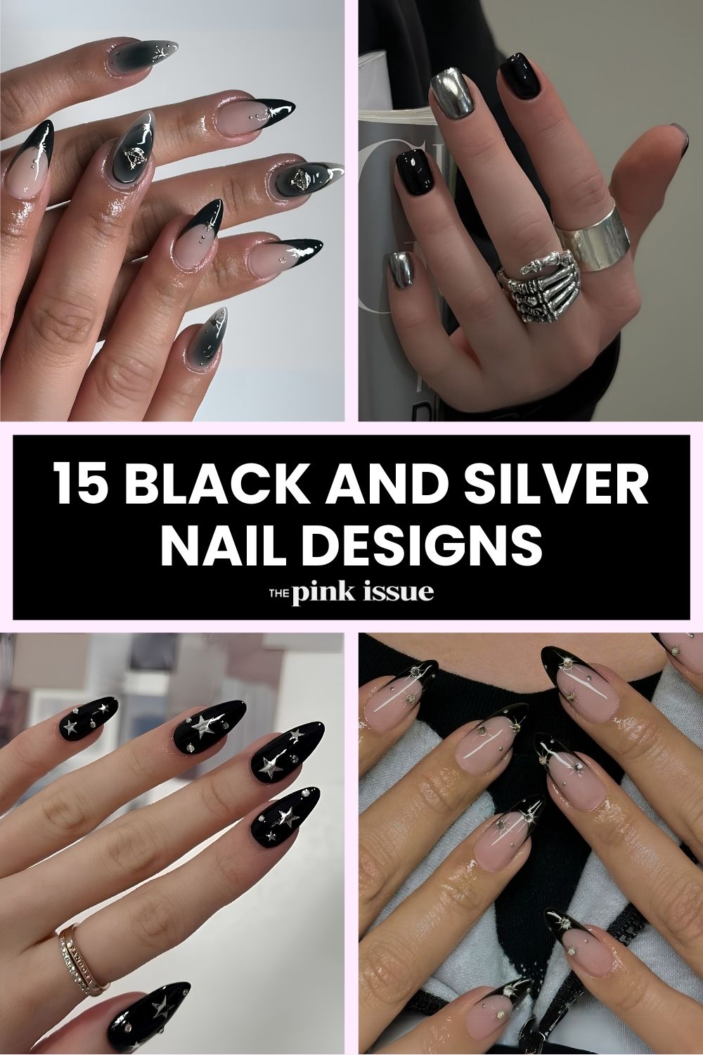 Black and silver nail ideas Pinterest