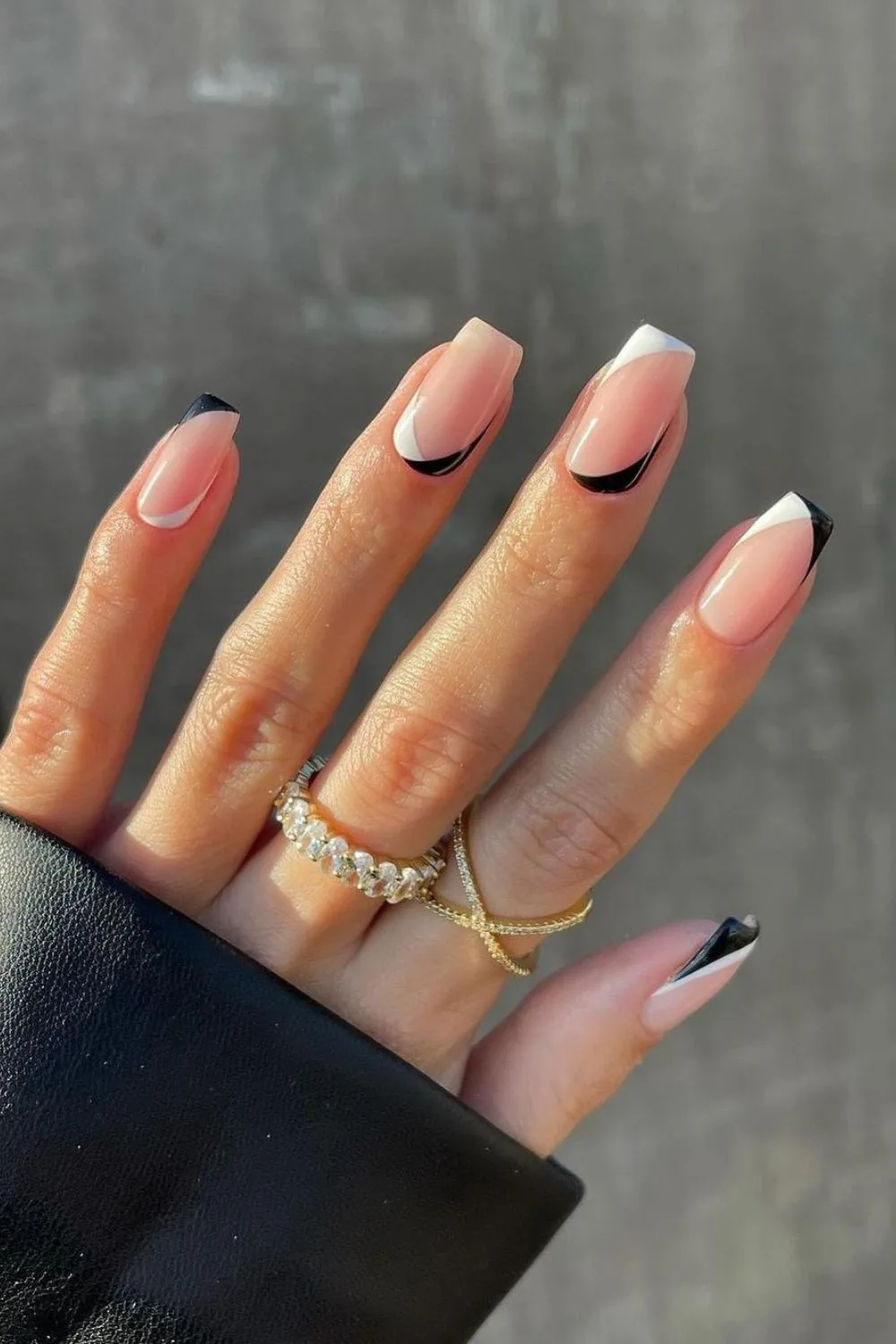 Black and white French tip nails