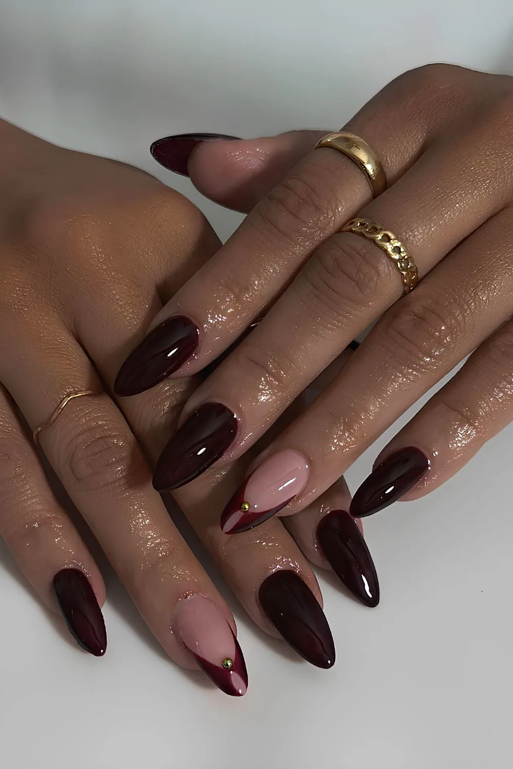 Black cherry mani with French tip accent nail