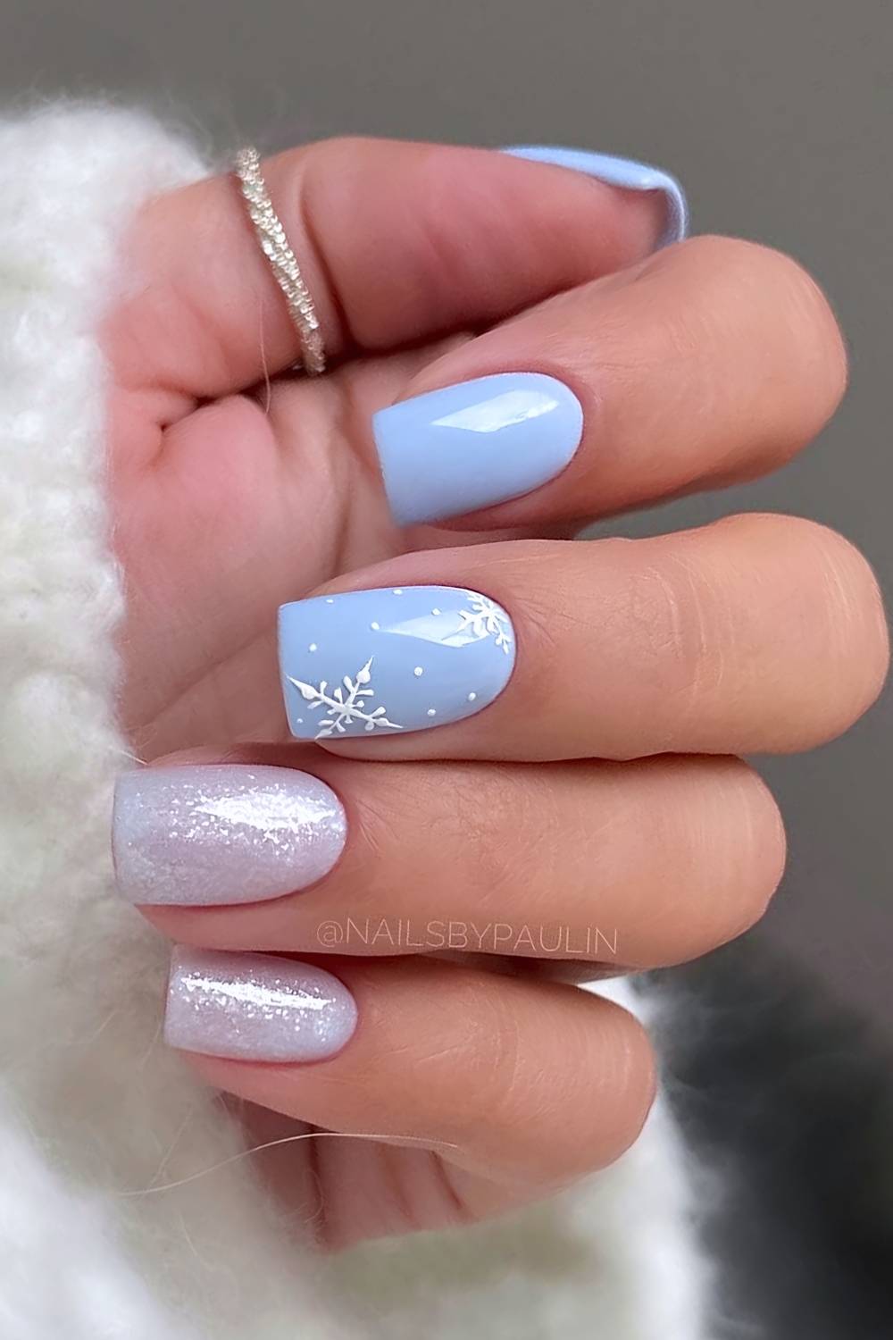 Blue and silver Christmas manicure
