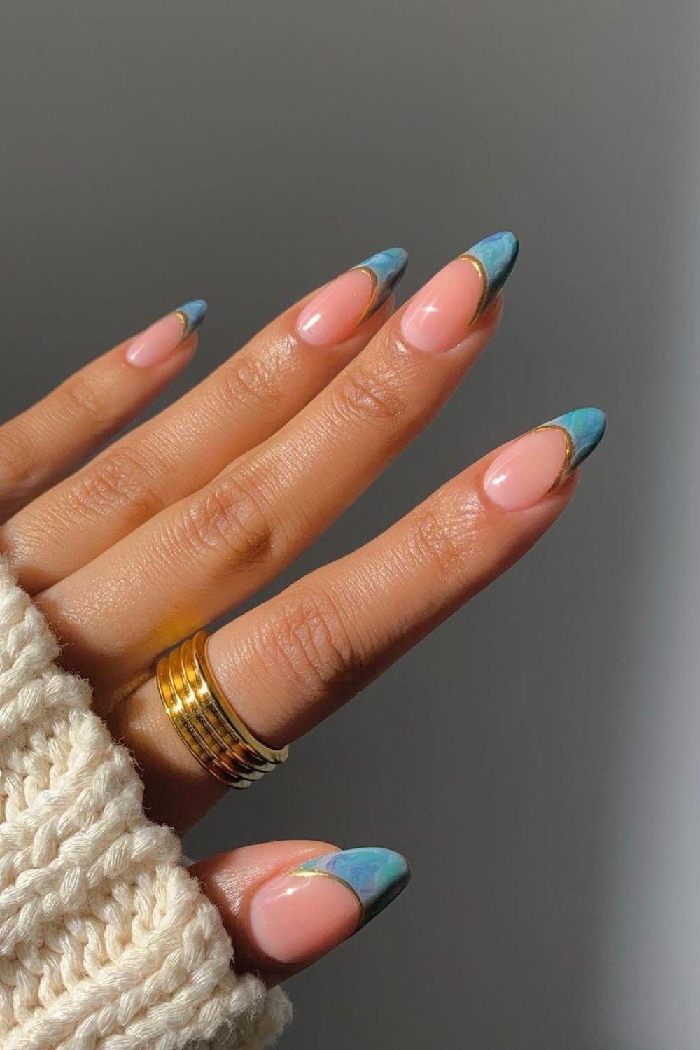 Blue marble French tip nails