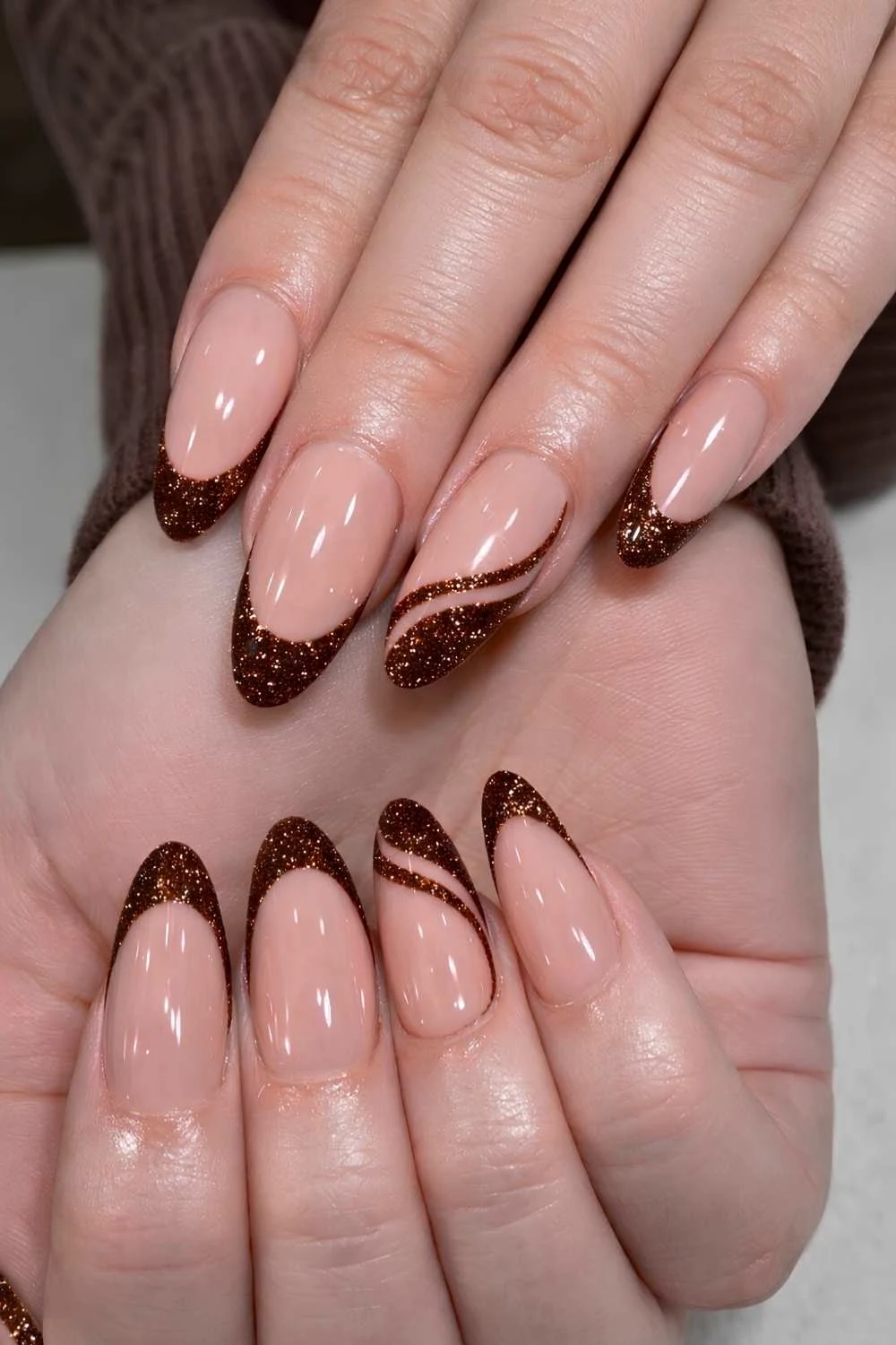 Brown glitter French nails