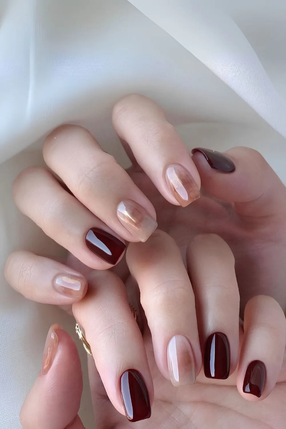 Brown mani with jelly marble accents