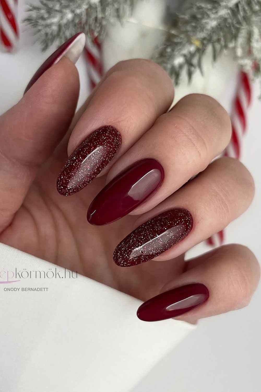 Burgundy nails with shimmer