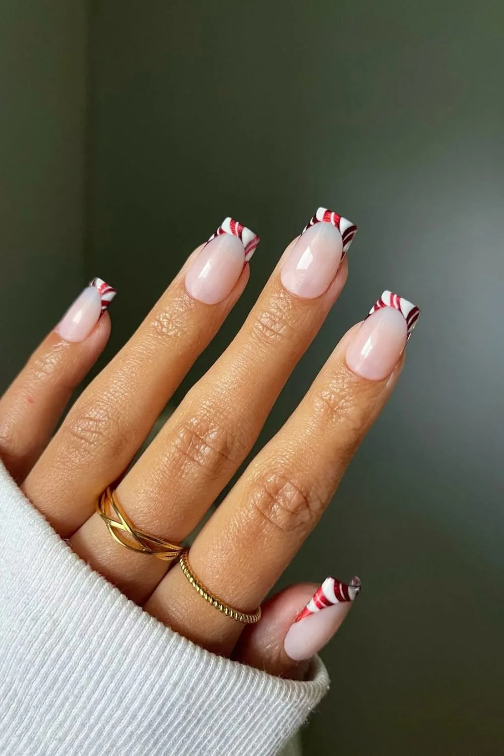 Candy cane French tip nails