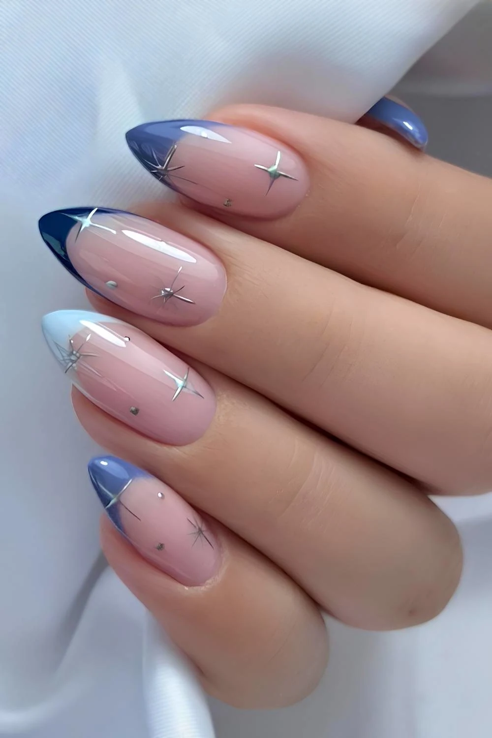 Celestial French mani in different blue shades