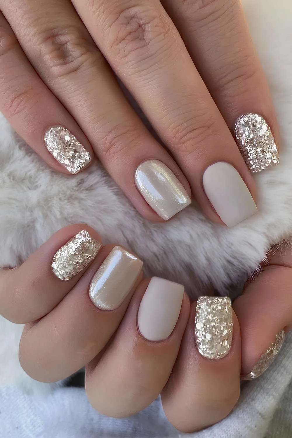 Champagne gold nails with glitter accents
