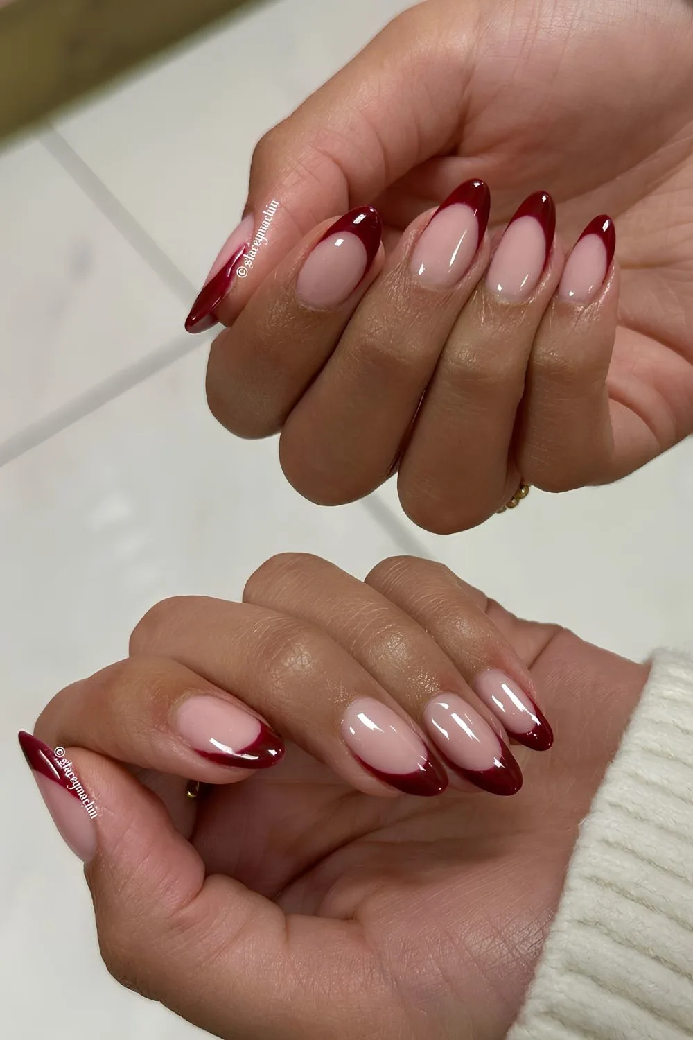 Cherry mocha French tip nails