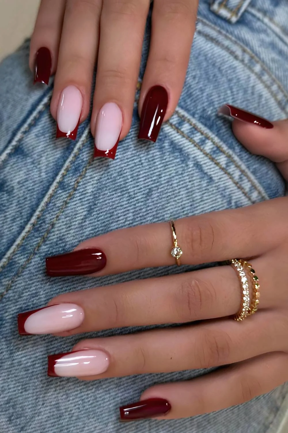 Cherry mocha mani with accent French tips