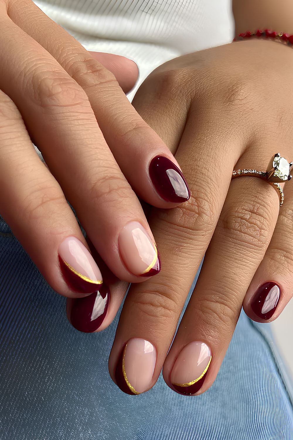 Cherry mocha mani with accent side French tips