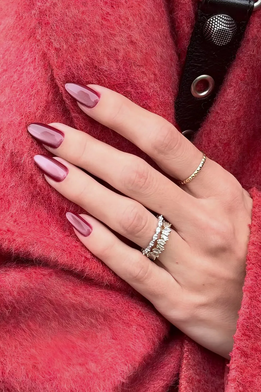 Cherry red glass-effect nails