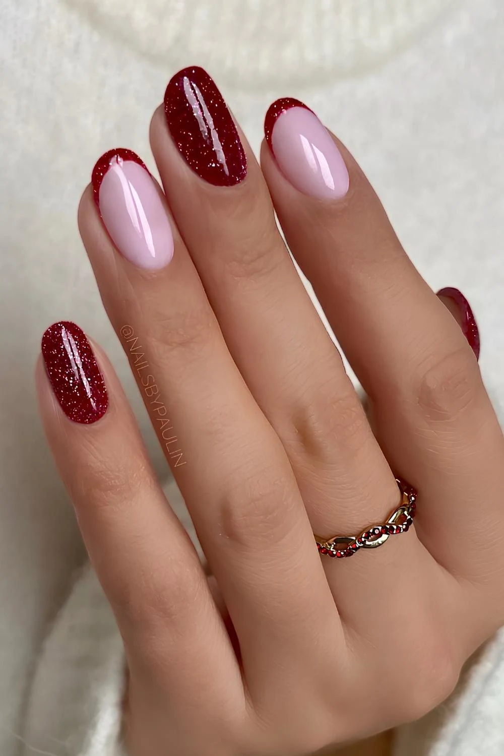 Cherry red glitter nails