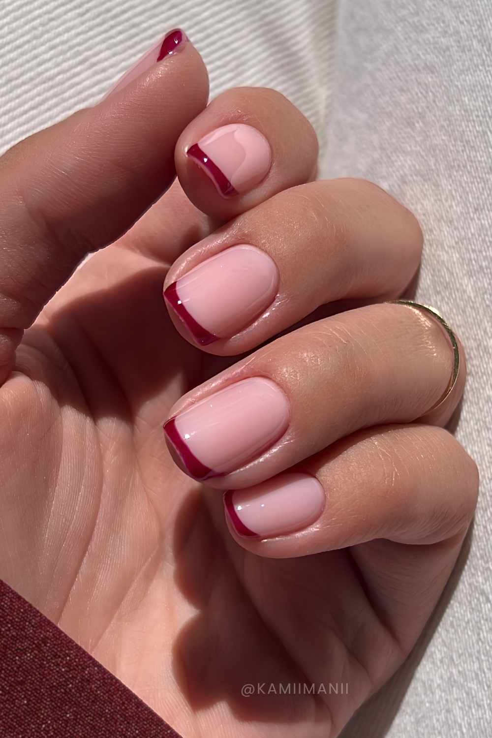 Cherry red micro French manicure