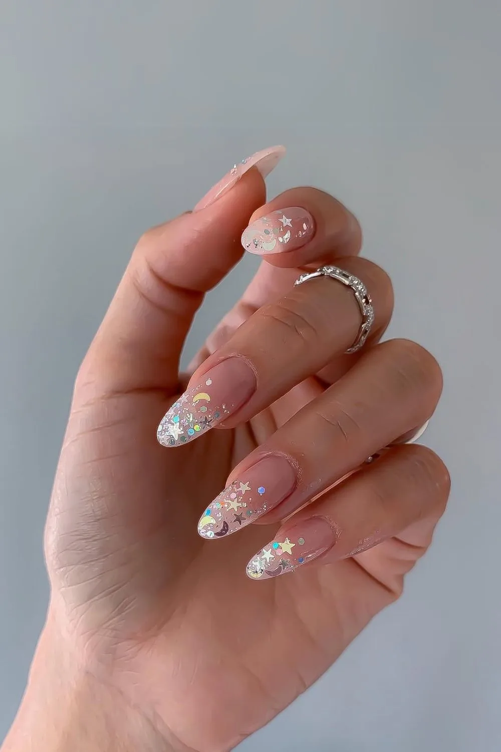 Chunky glitter ombre French nails