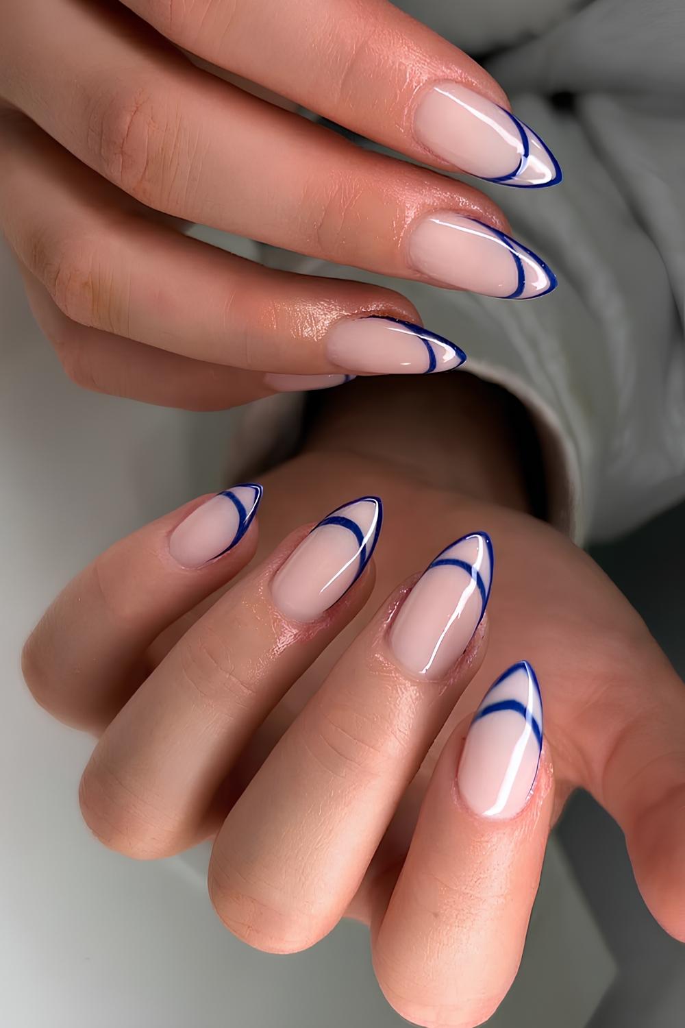 Dark blue filigree French manicure