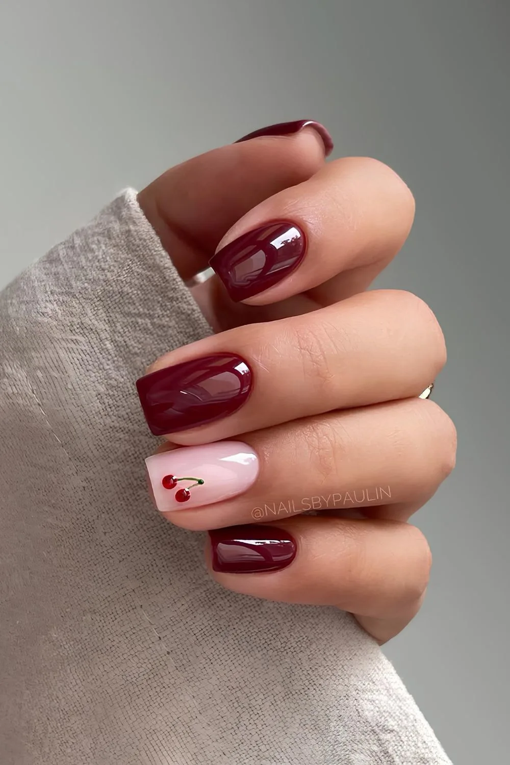 Dark cherry red mani