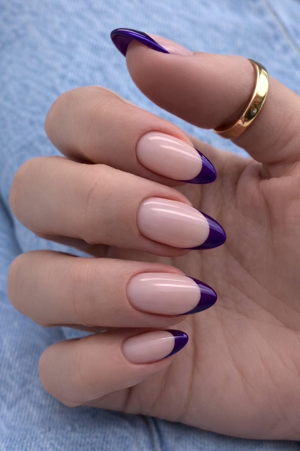 Dark purple French tip nails