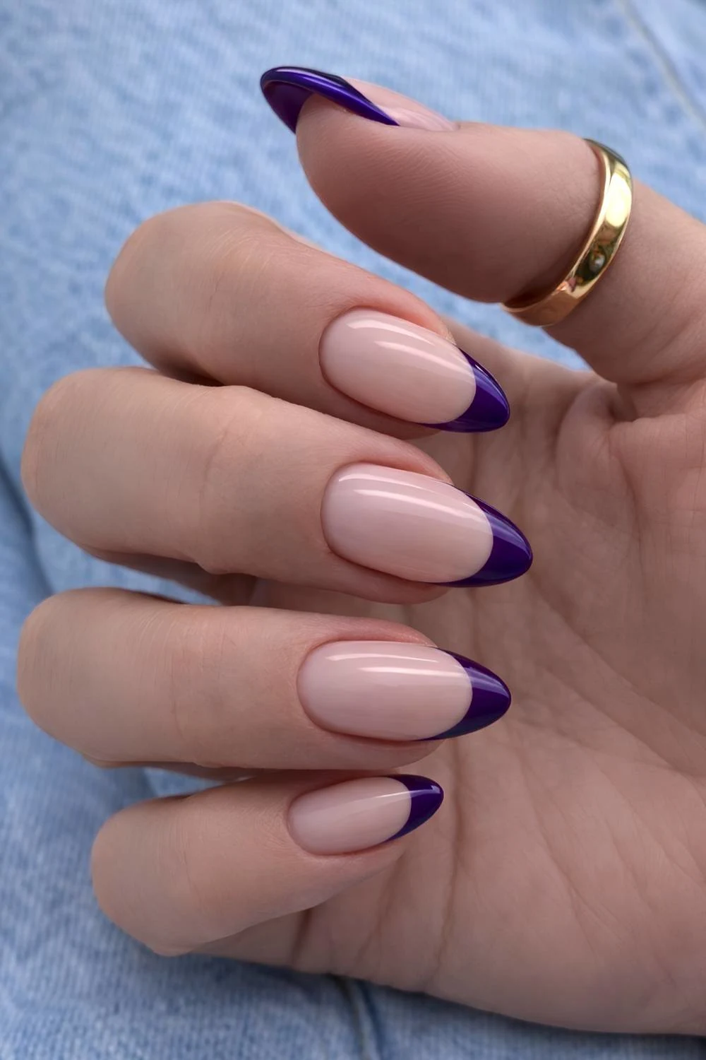 Dark purple French tip nails