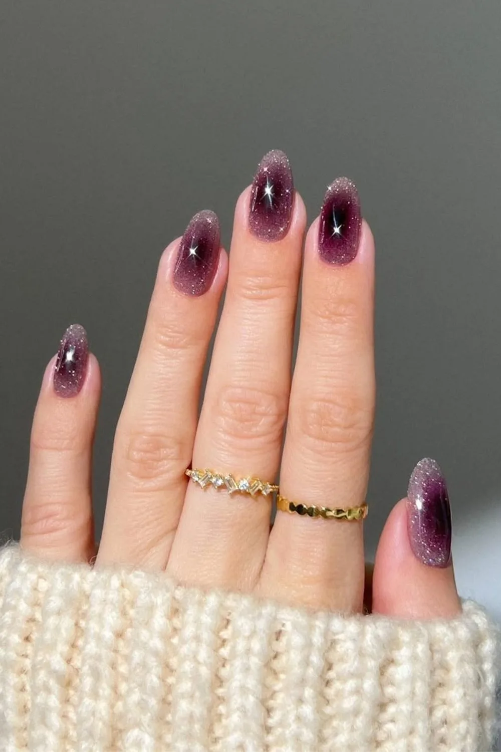 Dark purple glitter nails