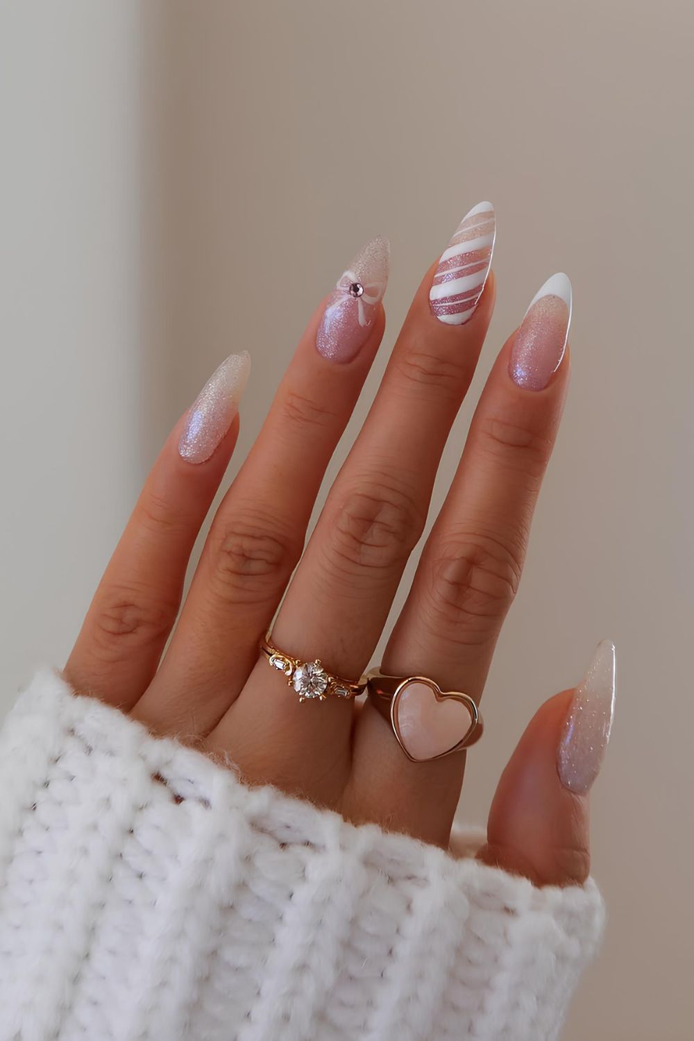 Festive and elegant white manicure