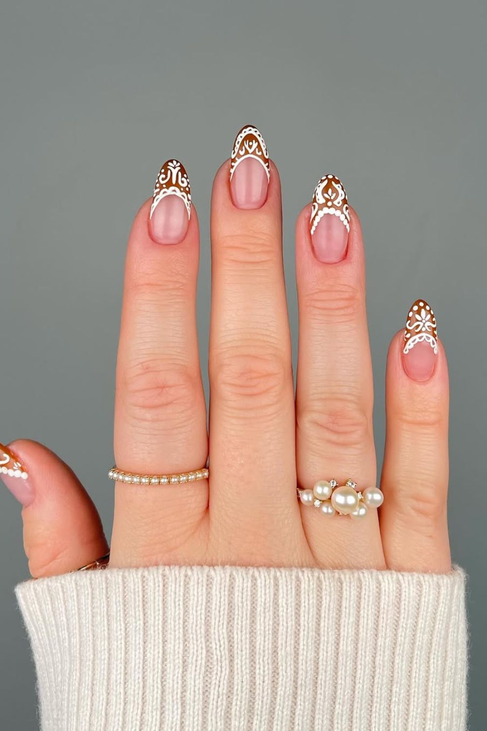 Gingerbread French tip nails