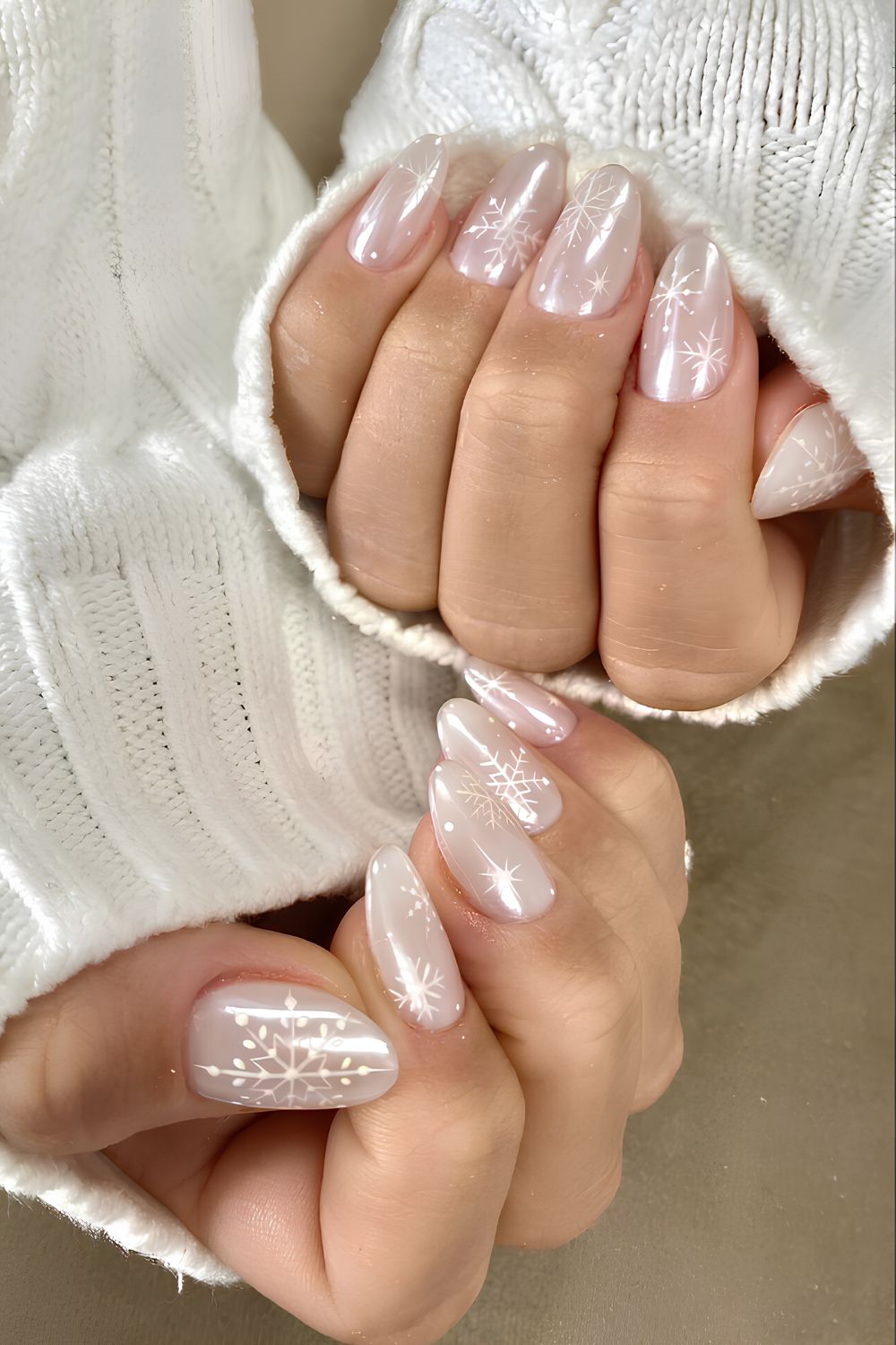 Glazed white nails with snowflakes