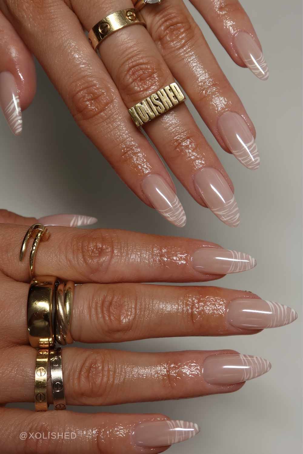 Glazed white zebra French manicure