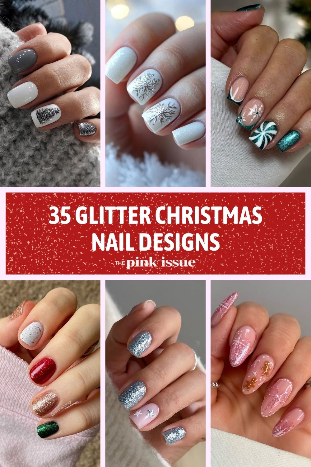 Glitter Christmas nail desings Pinterest