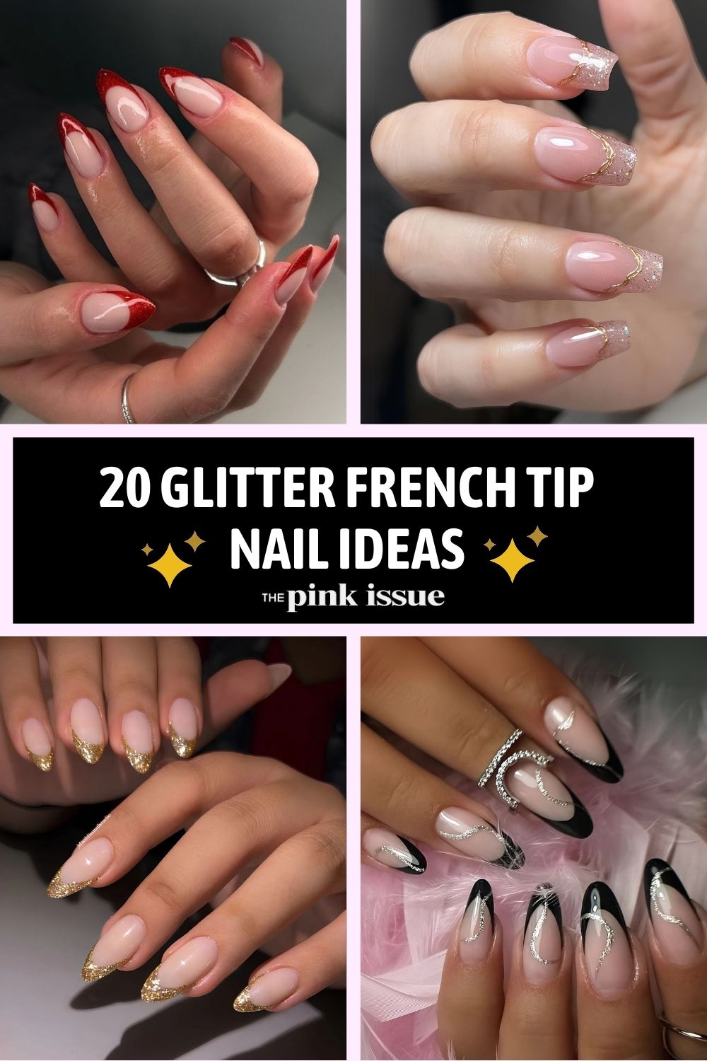 Glitter French tip nails Pinterest