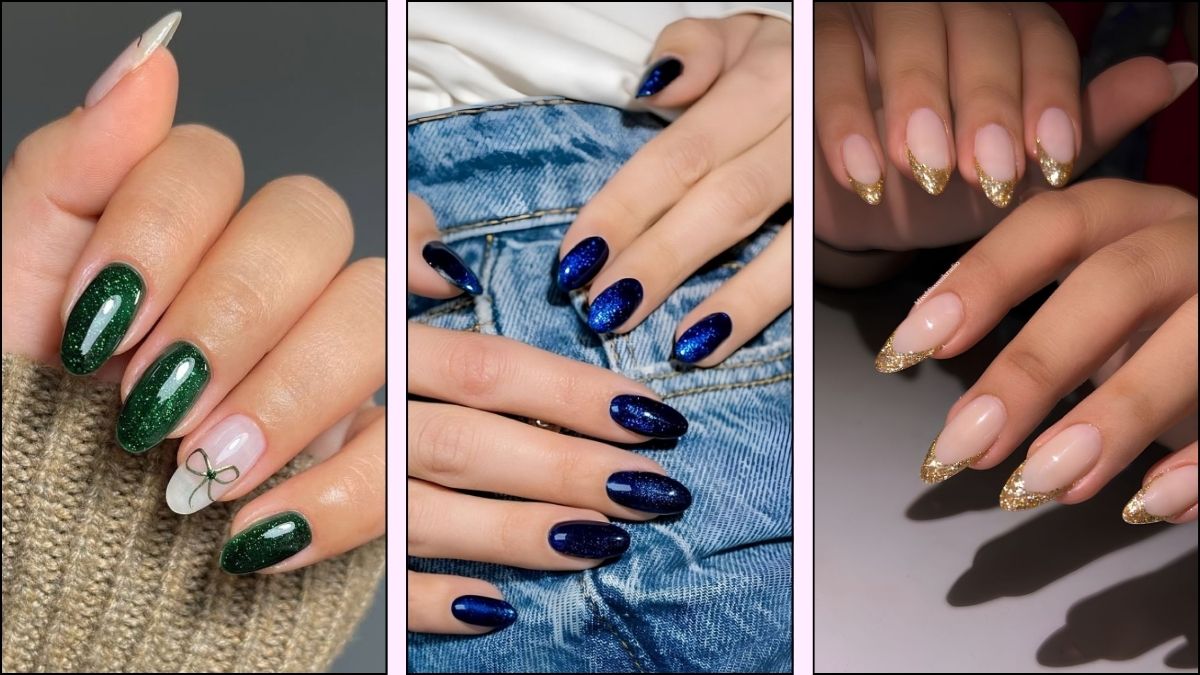 A collage of glitter nail ideas